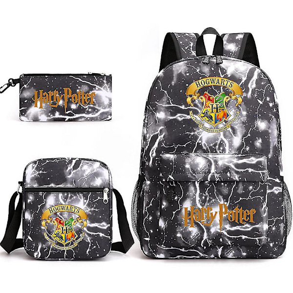 Barns Harry Potter tredelad skolväska med printed stor kapacitet utomhusryggsäck#1 lightning black lightning black