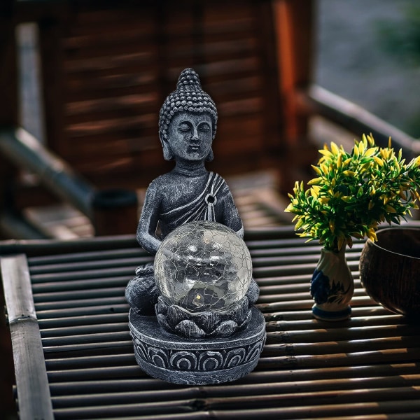 Liten mediterande Buddha-staty - Solar Buddha-figur med sprucken glaskula (7,87 tum)