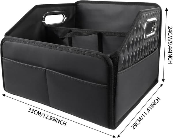 Læder Bil Bagagerums Organizer - Foldbar Opbevaringsboks til SUV, Sort Black