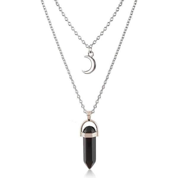 Crescent Moon Halsband Svart Obsidian Healing Crystal Stone Point