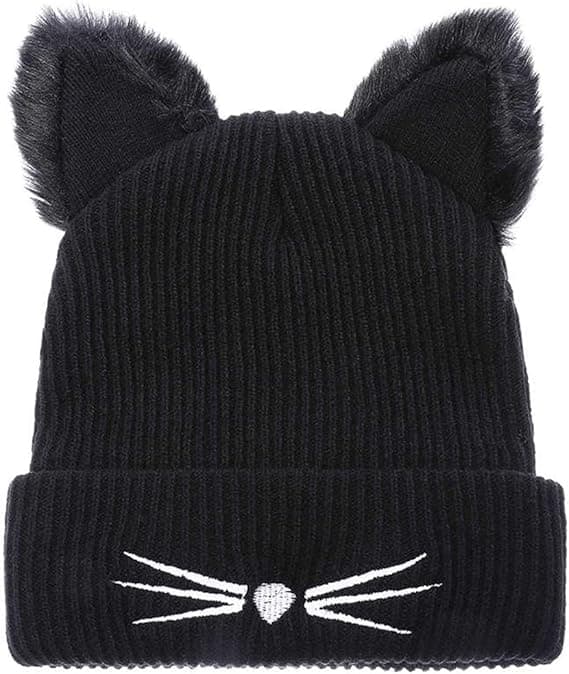 Kvinnor Flickor Kattöron Mössa Vinter Varm Stickad Skidmössa Black-max Black
