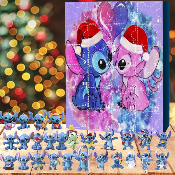 Anime Stitch Jul adventskalender för barn 24 dagar jul nedräkning 24st tecknade leksaker prydnad nedräkningskalender