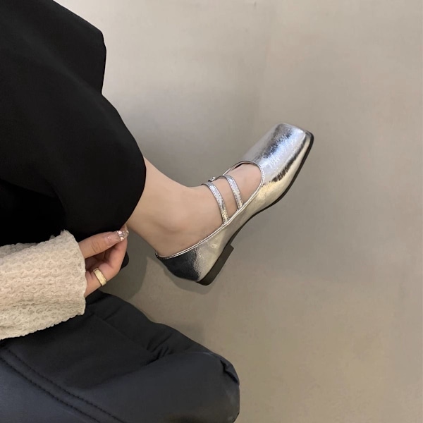 Fransk Aftenstil Mary Jane Kvindesko Enkelt Lag Elegante Flade Sko. Sort 39