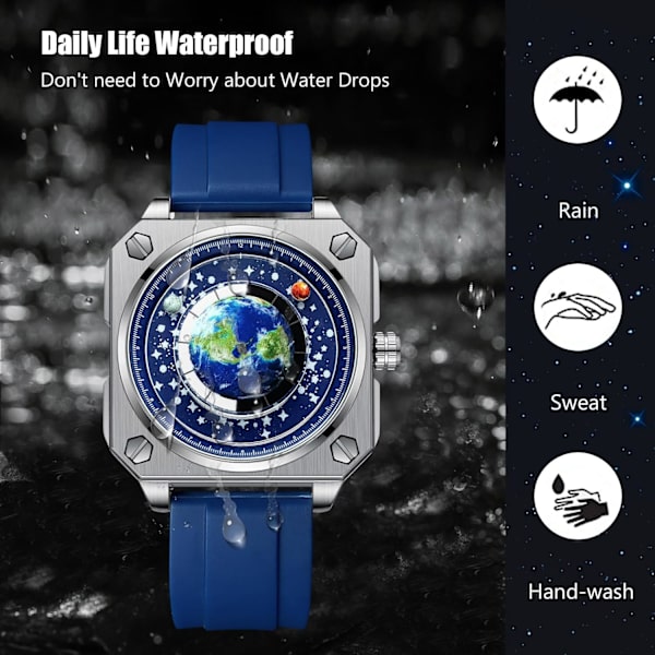 Män Kreativa Klockor Unika Visare Armbandsur Analog Kvarts Kvadratisk Klocka ERD Urtavla Mode Design Rostfritt Stål För Män Blå Vit B Blue white B