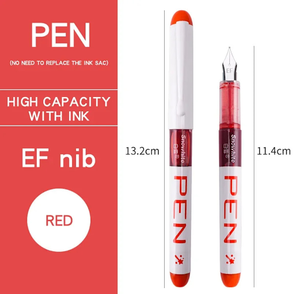 8 farger rett flytende blekkpenn EF-spiss fontenpenner 0,38/0,5 mm fontennpenn skriving stort blekk avslappet skolemateriell EF rød