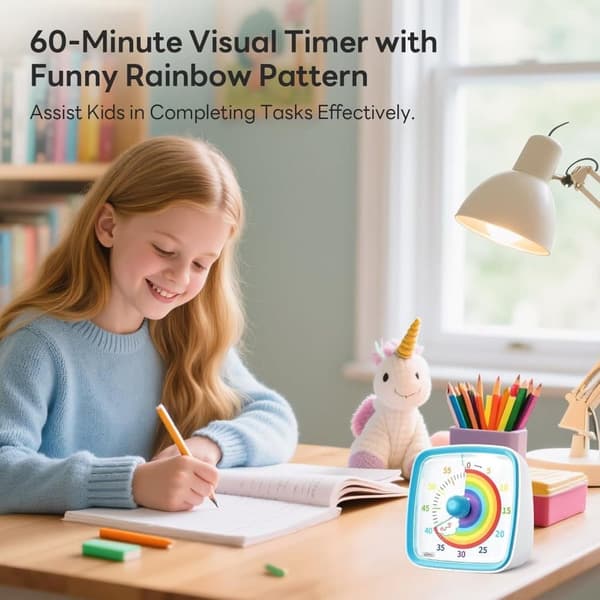 Lollanda Visuel Timer 60 Minutter Med regnbuemønster og lydløs blinkfunktion, Justerbar Lydstyrke Blå