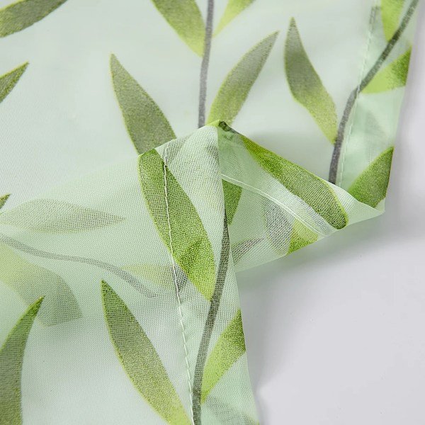 Leejoom Tulle Gardin Transparent Skärm Green Willow Leaf Gardin Offset Process Fönster Skärm Hem Inredning tulle curtain W100 XL200cm 1pc