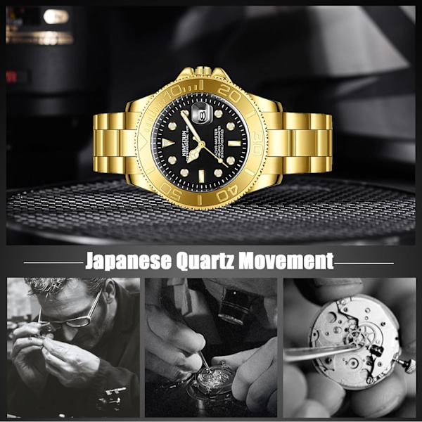 Minimalistisk herreur klassisk rustfrit stål armbåndsur mode analog kvarts ure dato kalender lysende ur til mænd mænd Guld B Gold B