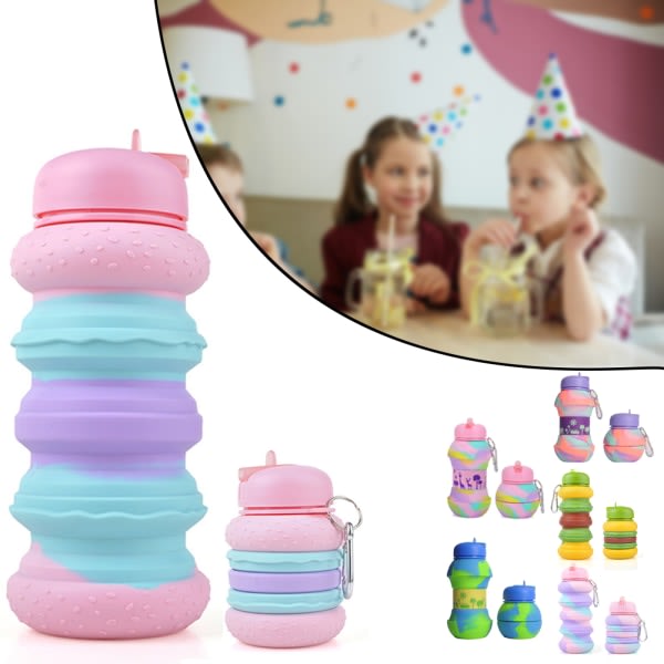 Silikon Hopfällbar vattenflaska Stor kapacitet Resekopp Bärbar Anti-dropp dricksflaska för barn Rosa Hamburger