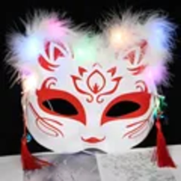 Lysende LED-revmaske japansk cosplay blinkende øyne mørke øyemaske rave kostyme anime halv ansiktskattemasker maskefest rekvisitter 1