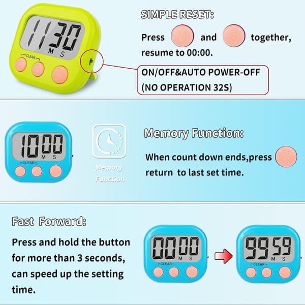 2-pack Klassrumstimrar för Barn - Stor Magnetisk Digital Timer - Blå/Grön Blue Green 1