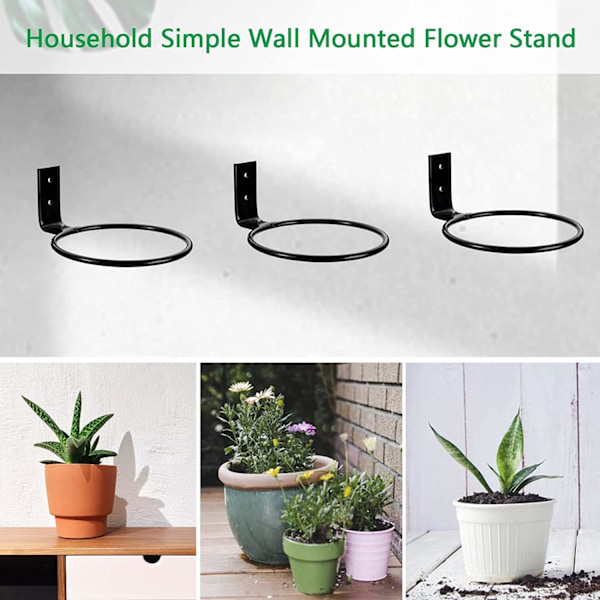 6 stk 18 cm Vægmonteret Blomsterkrukkeholder Foldbar Metal Blomsterkrukke Beslag til Hjemmehave Altan Sort