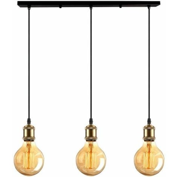 Vintage 3-lyseskrone pendellampe i metall med E27-lampesokler, Edison-stil, antikk messing