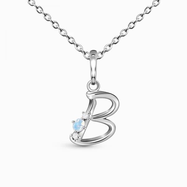 925 Sterling Silver Halsband med Månsten med Bokstäver 26 Alfa