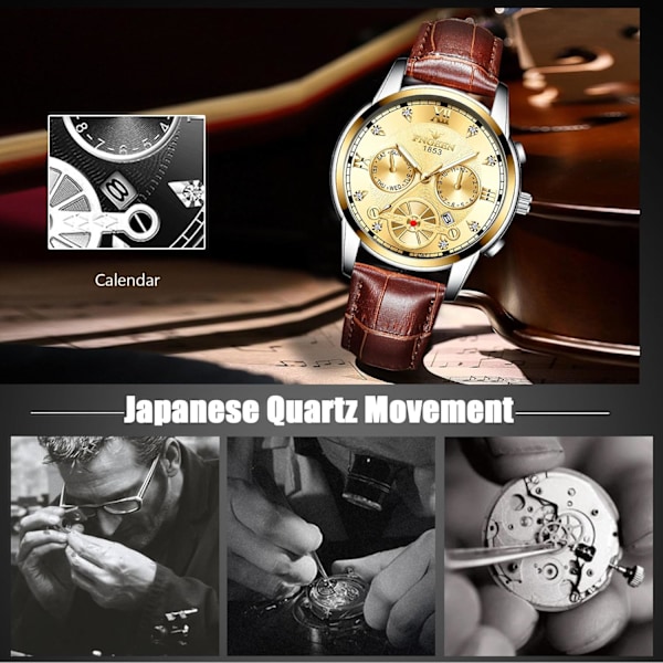 Herrar Analog Kvarts Armbandsur Vintage Elegant Armbandsur Datumskalender Luminous Watch Guldbrun A Gold brown A