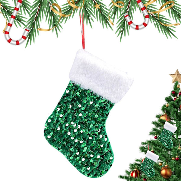 Julstrumpa | Glittrig julstrumpa | Juldekoration | Julstrumpor | Heminredning | Hållare för barn julstrumpor | Glittrande julstrumpa till jul gRÖN