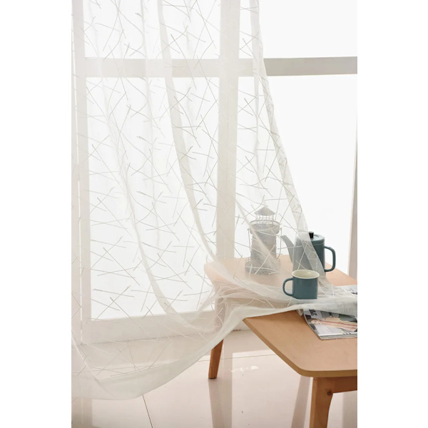 Hvit Kors Vertikal Stripe Brodert Gardin Gardiner for Stue Soverom Soverom MULTI W100cmXH200cm 1PC