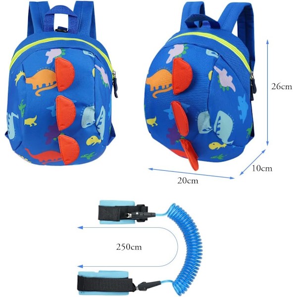 Baby Gåsele, Sikkerhetssele for Småbarn, Dinosaur Anti-Lost Leash - Blå Dinosaur bag (blue)