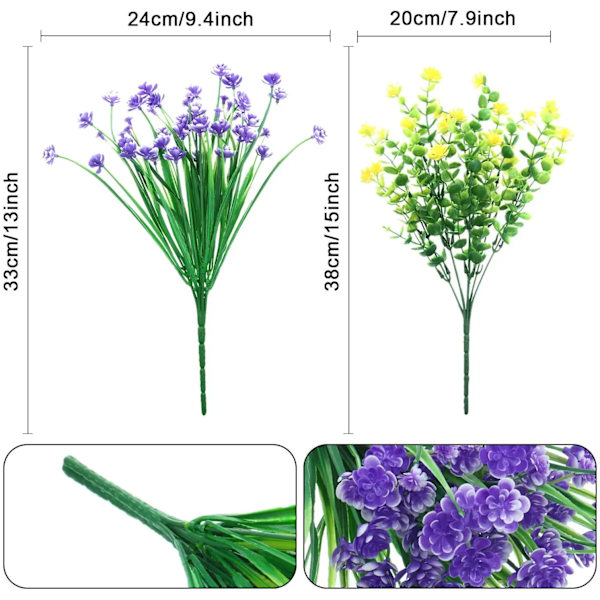 5 st konstgjorda blommor för utomhusdekoration vår sommardekoration UV-resistent plast gröna buskar hem trädgårdsinredning vit 4 5 st