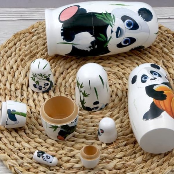 Trä Nesting Dolls - Panda-dockor i trä med rundade kanter, hållbar kvalitet