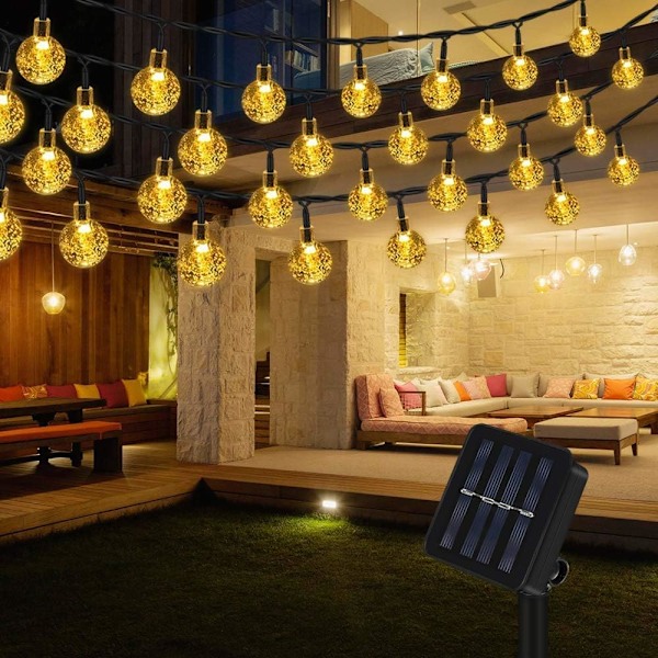 LED-slingor, solcellskristallkula för utomhusbruk, vattentät, 12 m, 100 LED-lampor (varmvit)