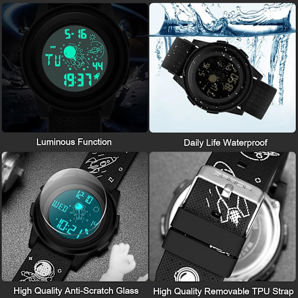 Mænds Casual Ure Minimalistisk Digitalt Armbåndsur Multifunktionelt Elektronisk Ur Sports Vandafvisende Mænds Ur Dreng Gummi Armbånd Sort Blå Black blue