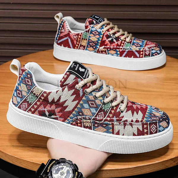 Män Vulkaniserade Skor Sommaren Canvas Casual Sport Bekväm Andningsbart Skateboard Fashion Spets Up Sneakers För Män Röd 39