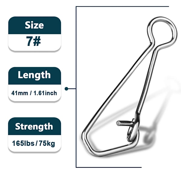 Fiske Snap 50~200st Rostfritt stål Saltvatten Fiske Krok Lure Connector Tackle Snabbfiske Clip Lock Snap Vikter Trolling Storlek-7  41mm 75kg 50 st