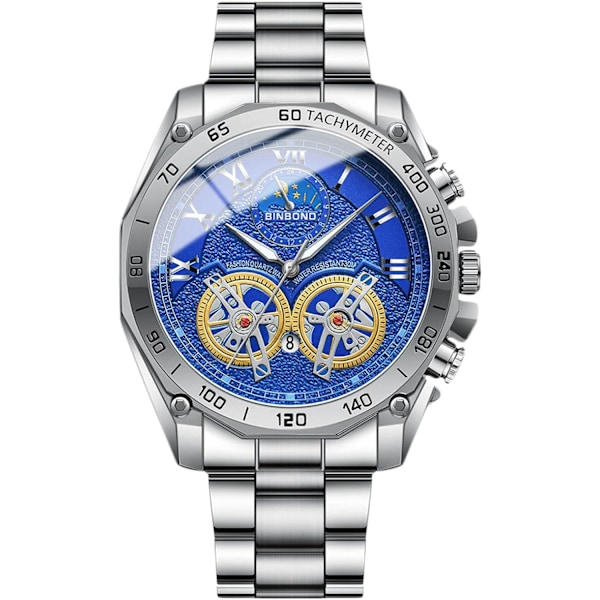 Herrar Kvarts Armbandsur Fritids Rostfritt Stål Klockor Mode Analog Klocka Luminous Datum Kalender Herrklocka Vit Blå White blue