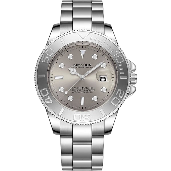 Minimalistisk herreur klassisk rustfrit stål armbåndsur mode analog kvarts ur dato kalender lysende ur til mænd grå Gray