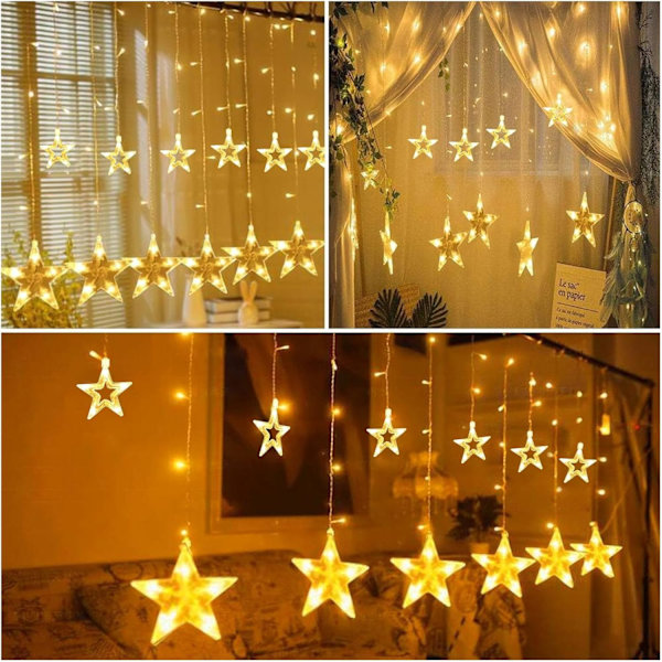 LED Julelys Stjernegardin - Utvidbart Lys med Fjernkontroll, 8 Moduser, for Jul & Bryllup Remote control A