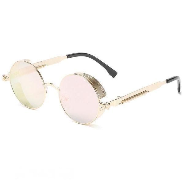 Retro Steampunk Style Unisex -inspirerade runda metallcirkelpolariserade solglasögon för män och kvinnor - rosa