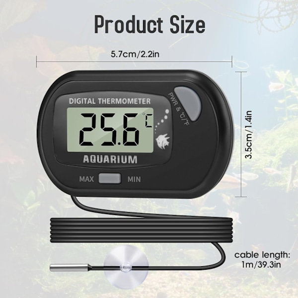 Akvariumtermometer med sonde, digital LCD for vanntemperatur, reptilhabitat, 2-pakning pcs