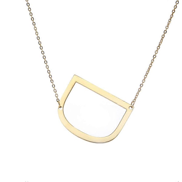 Necklace with Large Initial Pendant in Gold Plated Stainless Steel D