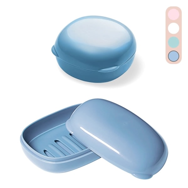 2 st Case, Plasttvållåda Resetvålskål med lock Behållare Tvålkopp Bärbar tvålhållare Läcksäker (blå)