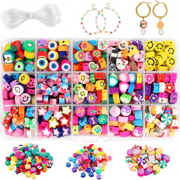 300 stk smiley håndlagde polymerleireperler 15 stiler blomst