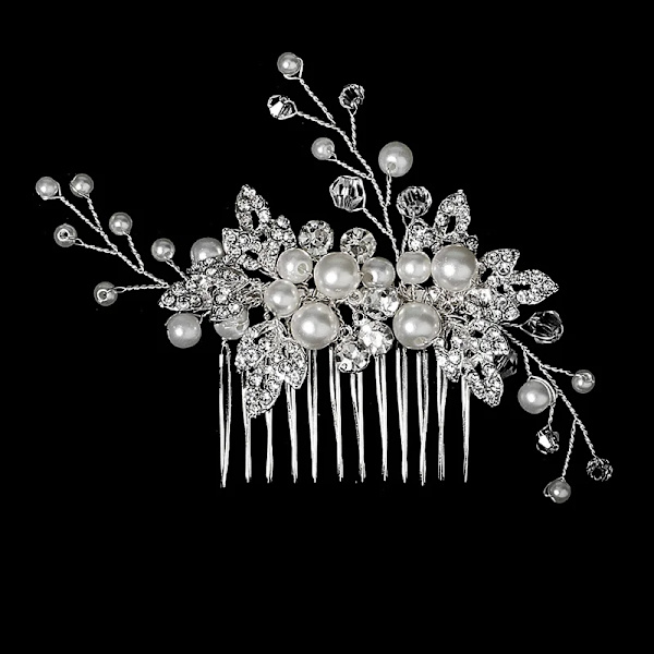 Ny silverpläterad hårkam Handgjorda pärlor strass Mode metallhuvudstycke Elegant hårsmycketillbehör för kvinnor HS-J5234S