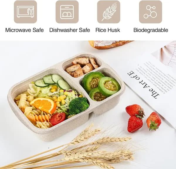 4-pack Bento Lunchbox, 3 compartments, Lunch box for children, Reusable food storage containers