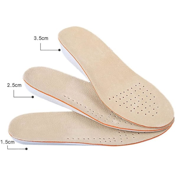Invisible Heighten innersulor för män och kvinnor Bekväma läder Andas Grisskinn Casual Shoes Full Pad Heightening (l(40-45 Eu) Hälhöjd 3,5 cm)