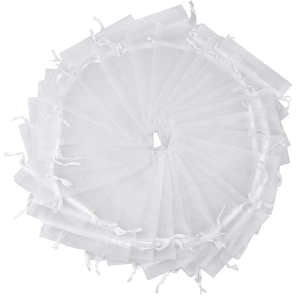 50 stk Organzaposer 3.54\"x4.33\" Satin Snørepose Smykke Gaveposer (Mix Farve) White 50 Count (Pack of 1)