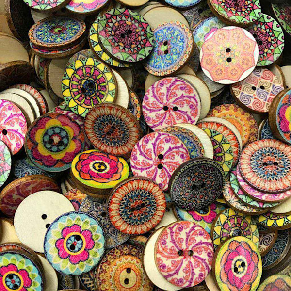 20mm 100st/påse runde blomstrete trykte dekorative treknapper 20mm Color Random
