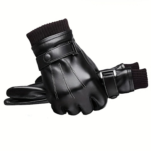 1 par fingerhandskar för män och kvinnor, tunna andningsbara halkfria körhandskar i läder med pekskärm för utomhusbruk (22*24 cm) Svart