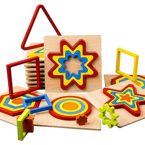 SQBB Barn geometrisk sorteringsleksak träpusselform matchande leksak dagispresent Rund ingen