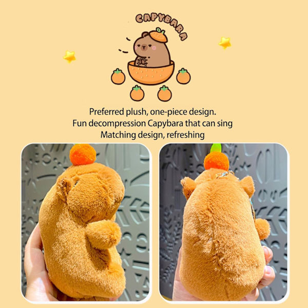 Laulava Capybara plyysiavainperä - luova musiikkipehmolelu riipus, reppukoriste Brun