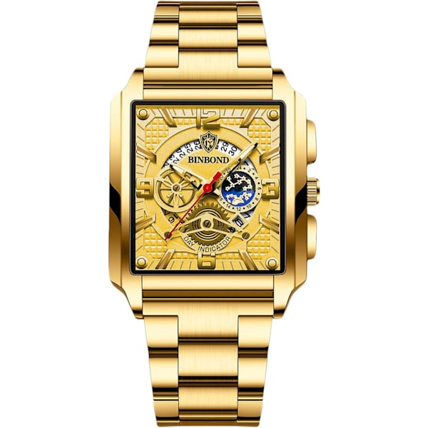 Rektangulære Herreur Fashion Analog Kvarts Armbåndsur Mænd Business Vandafvisende Ure Lysende Rustfrit Stål Armbånd Til Mænd Guld Gold