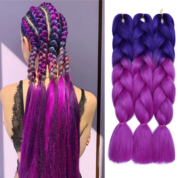 24" Dip Dye Rainbow Jumbo Braids Plait Syntetisk hårförlängning #1 SQBB