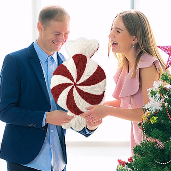 Joulupiparminttu-tyyny, Pehmeä Koristeellinen Plushtyyny Makuuhuoneeseen & Juhlakoristeeksi Christmas candy