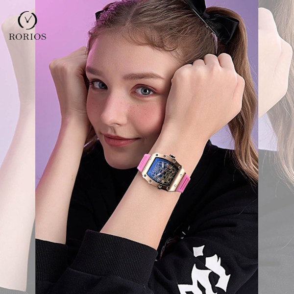 Herrar Quarts Klocka Fashion Tonneau Armbandsur Analog Klocka Fritid Sport Herrklockor för Män med Datumkalender Roséguld Rosa, Roséguld Rosa, L