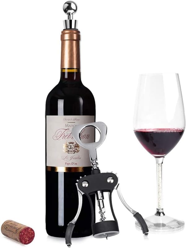 Multifunktionel Vingeproptrækker Vinåbner til alle proppede vin- og ølflasker, tjenere - Sort-max