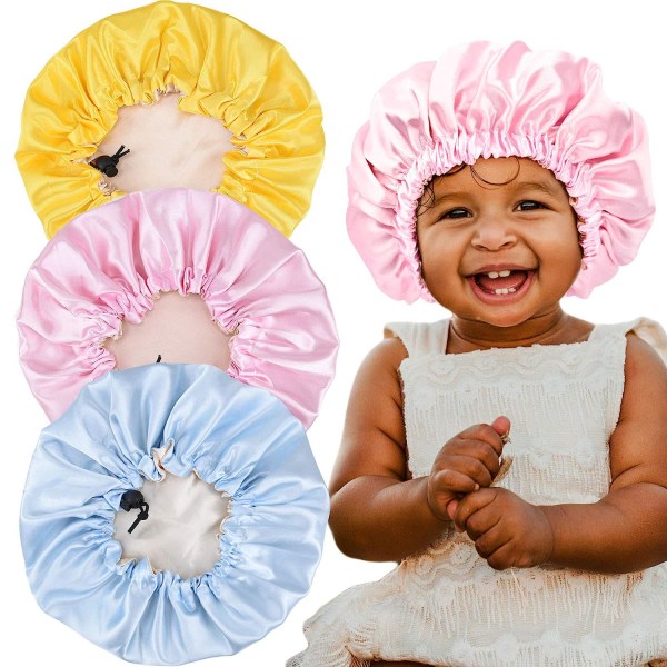 3 delar satinhuva för barn Justerbara sömnmössor Soft Silk Nattsömnmössor för toddler Vändbar dubbel